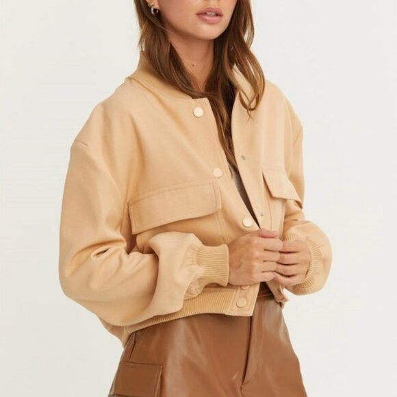 Sailor Cropped Utility Bomber Jacket | Women's Fall Fashion | Tan Neutral - Picture 5 of 9